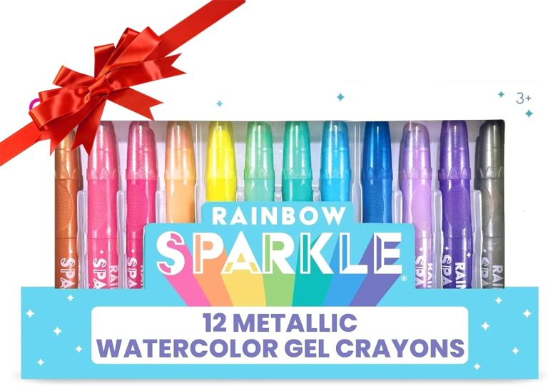 OOLY Rainbow Sparkle Metallic Watercolor Gel Crayons, Set of 12,Glitter Gel Markers for Kids and Toddlers, Colorful Twistable Crayons for School, Drawing [Metallic Gen 2]