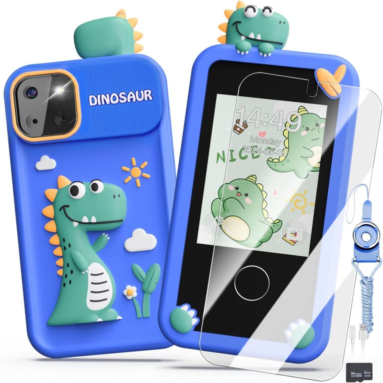 Kids Smart Phone Toys for Boys,Dinosaurs Gift Toys for Boys Ages 3-9 Christmas Birthday Gifts Mini Smart Phone Toys with 2.8″ Touchscreen 16 Learning Games Dual Camera Music Player, 8G SD Card