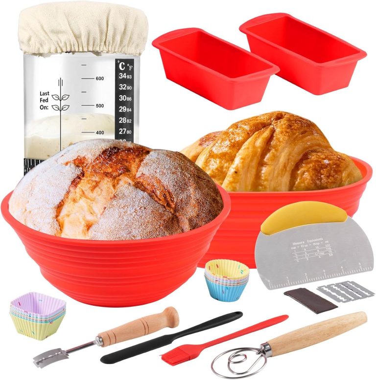 Bread Making Tools Includes Banneton Basket, Sourdough Starter Kit and Sourdough Bread Baking Supplies, Banneton Bread Proofing Basket Can be Folded, High Temperature Resistance and Easy to Clean.