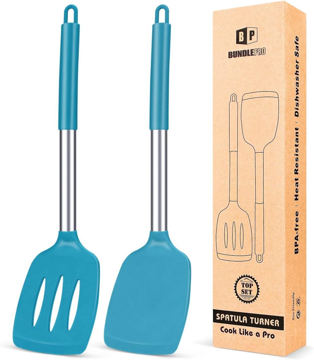 Pack of 2 Silicone Solid Turner, Non Stick Slotted Kitchen Spatulas, High Heat Resistant BPA Free Cooking Utensils, Ideal Cookware for Fish, Eggs, Pancakes(Blue) Pack of 2 Silicone Solid Turner, Non Stick Slotted Kitchen Spatulas, High Heat Resistant BPA Free Cooking Utensils, Ideal Cookware for Fish, Eggs, Pancakes(Blue)