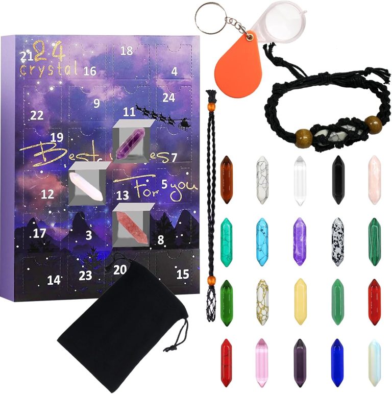 Advent Calendar 2024 – Crystals Christmas Countdown Calendar 24 Days of Natural Crystals and Healing Stones Kit Gemstone Christmas Countdown Gifts for Girls Boys Adults Learning&Collection