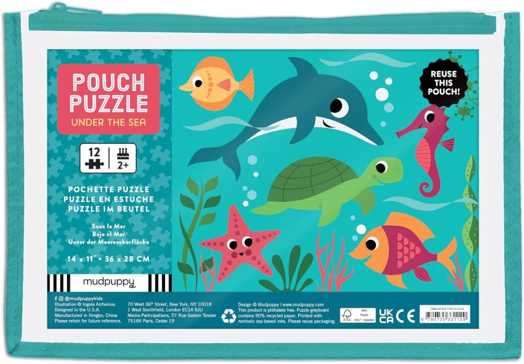 Mudpuppy Under the Sea Pouch Puzzle, 12 Extra Thick Colorful Pieces, 14”x11” – Great for Kids Age 2-4 – Perfect for Travel – Helps Develop Hand-Eye Coordination – Packaged in Secure, Reusable Pouch Mudpuppy Under the Sea Pouch Puzzle, 12 Extra Thick Colorful Pieces, 14”x11” – Great for Kids Age 2-4 – Perfect for Travel – Helps Develop Hand-Eye Coordination – Packaged in Secure, Reusable Pouch