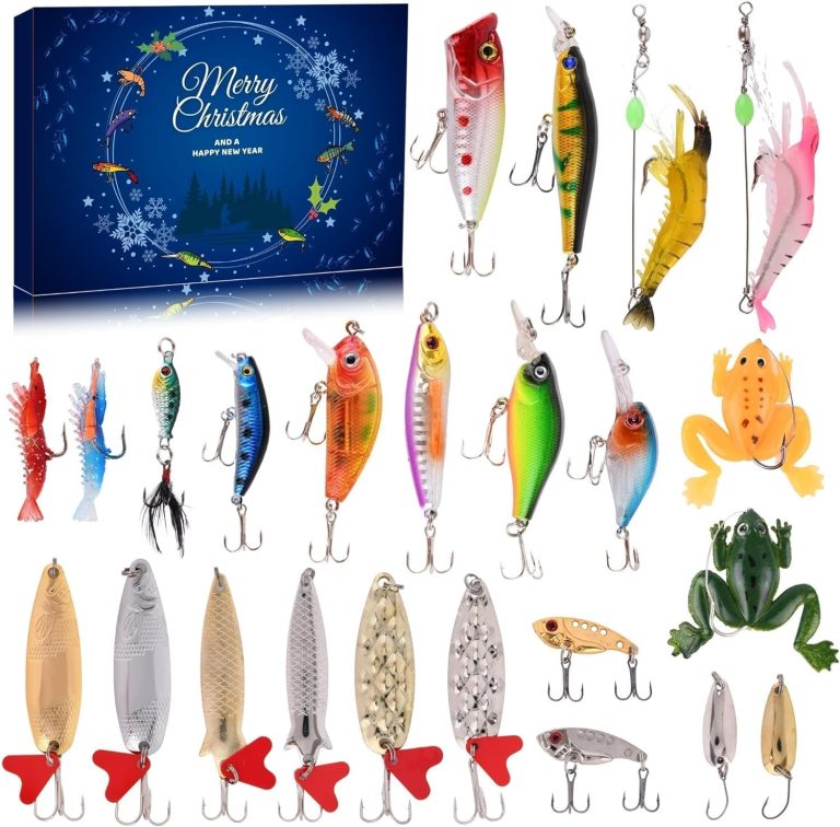 Advent Calendar Fishing Christmas Countdown – 24 Days Fishing Lures Set for Fisher Adult Men Teen Boys – 2024 Xmas Surprise Gift