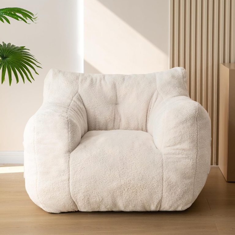 MAXYOYO Sherpa Bean Bag Chair, Boucle Tufted Bean Bag Couch, Living Room Bean Bag Chair for Adults Kids, Teddy Lazy Sofa Accent Chair with Pocket for Reading, Stuffed with Filler