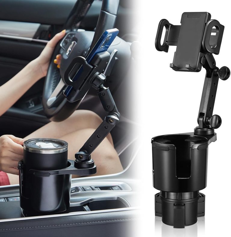 Cup Holder Phone Mount, 2 in 1 Cup Holder Expander for Car Long Arm with 360°Rotation Cup Holder Cell Phone Holder for Car Compatible with All Smartphones