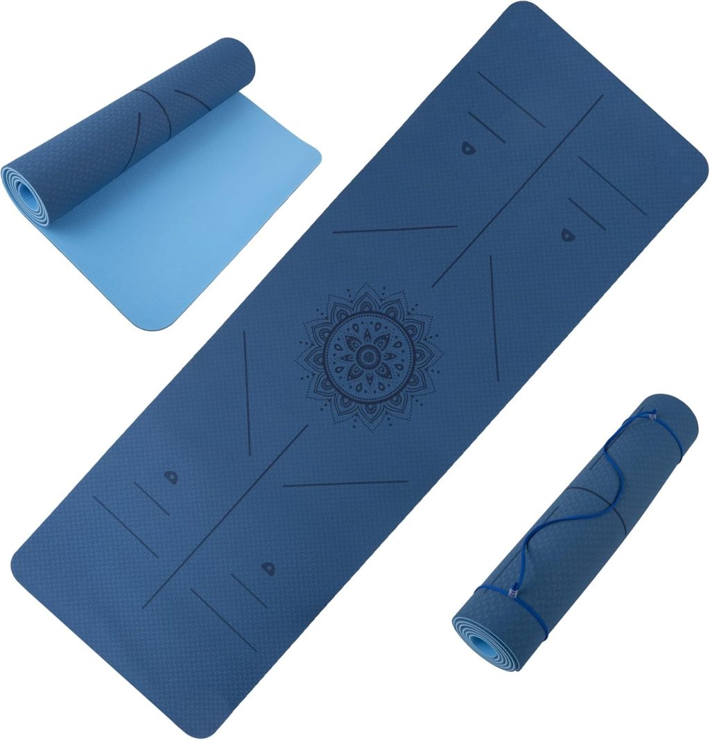 Non-Slip Yoga Mat with Alignment Marks – Lightweight Exercise Mat with Carry Strap for Home Workout or Travel by Wakeman Outdoors Non-Slip Yoga Mat with Alignment Marks – Lightweight Exercise Mat with Carry Strap for Home Workout or Travel by Wakeman Outdoors