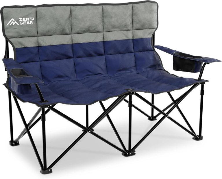 Oversized Fully Padded Double Camping Chair, Portable Folding Loveseat w/Side & Back Pockets, Adjustable Armrests, Double-Sized Cup Holders for Outdoor, Indoor, Supports 530LBS, Dark Navy