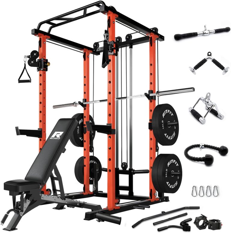 RitFit Multi-Function Squat Rack Power Cage PPC03 with Cable Crossover System, 1000LBS Capacity Power Rack and Packages with Optional Weight Bench, Barbell Weight Set, for Garage Workout & Home Gym