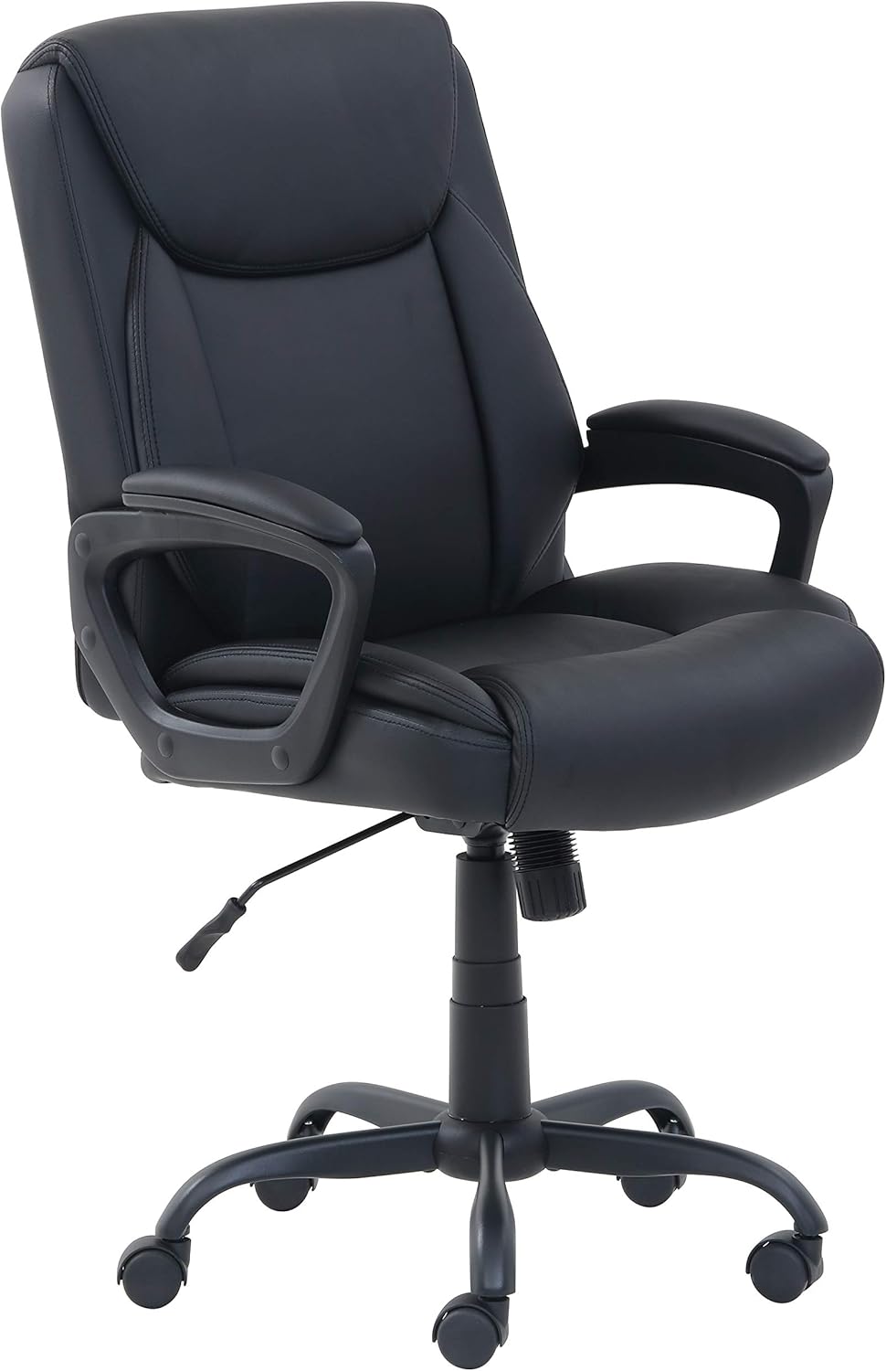 Amazon Basics Classic Puresoft PU Padded Mid-Back Height Adjustable Office Computer Desk Chair with Armrest, 26″D x 23.75″W x 42″H, Black Amazon Basics Classic Puresoft PU Padded Mid-Back Height Adjustable Office Computer Desk Chair with Armrest, 26″D x 23.75″W x 42″H, Black
