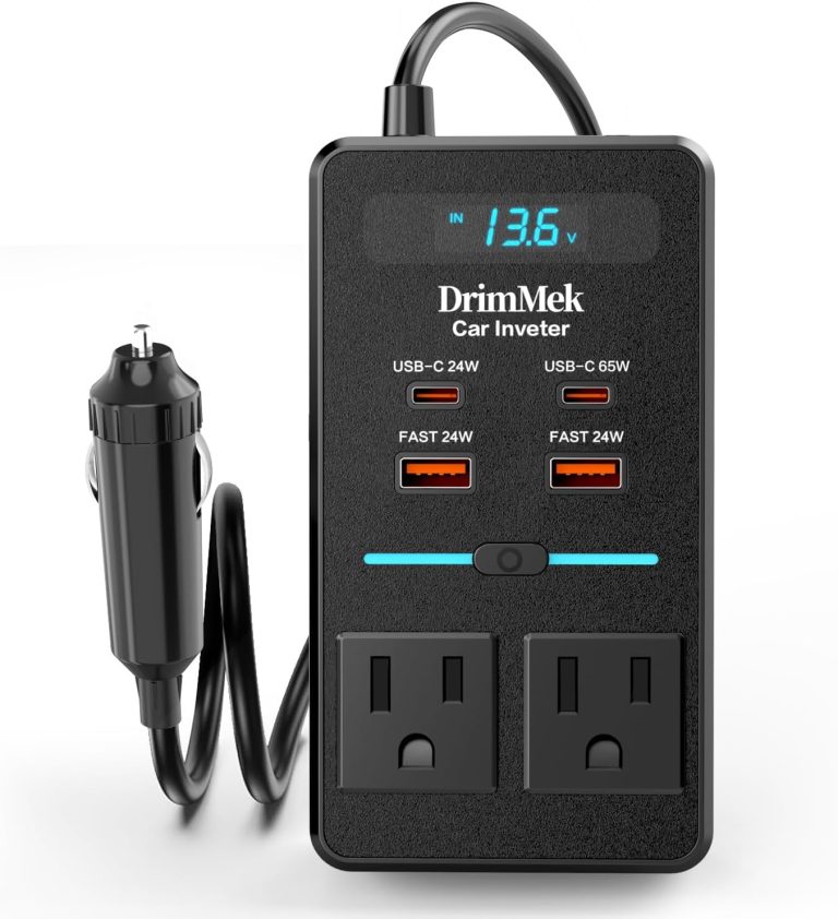 300W Car Power Inverter – Dual DC to AC Plug Adapter Outlets, 65W USB-C Fast Charging, 24W USB-C & 3.0 USB-A Ports, Portable Car Charger with Switch Control Converter for Laptops, Phones