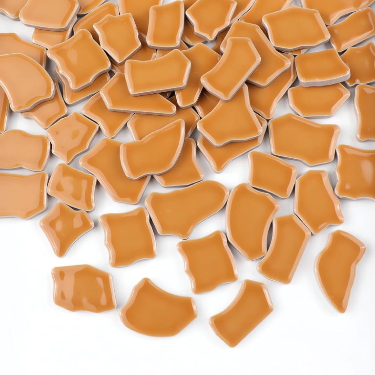 PINUO&KE 0.99 lb Glue Down Irregular Ceramics Mosaic Tile Adult Children Handmade Ceramics Craft for Outdoor Bathroom Kitchen Home Decoration DIY Art Projects(Camel)