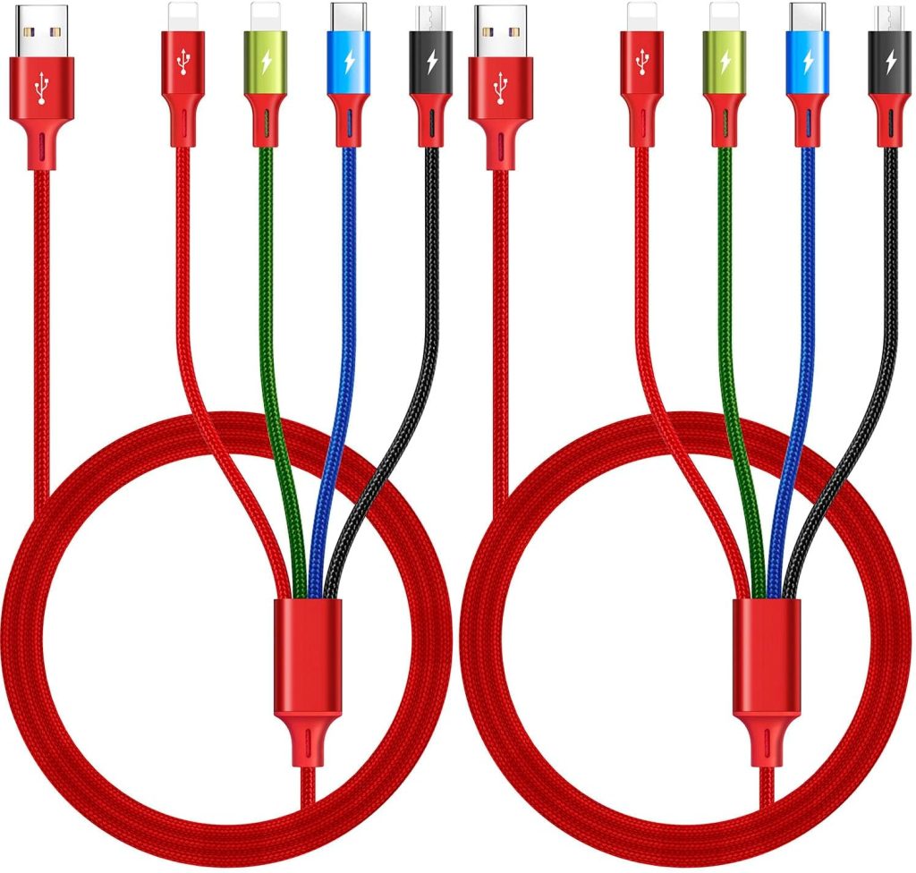 Multi Charging Cable 3.5A, [2Pack 6Ft] 4 in 1 Fast Charging Cable, Multi Charging Cord, Multi USB Cable Adapter with IP/Type C/Micro Ports for Cell Phones/iPhone/Samsung Galaxy/PS/Tablets & More
