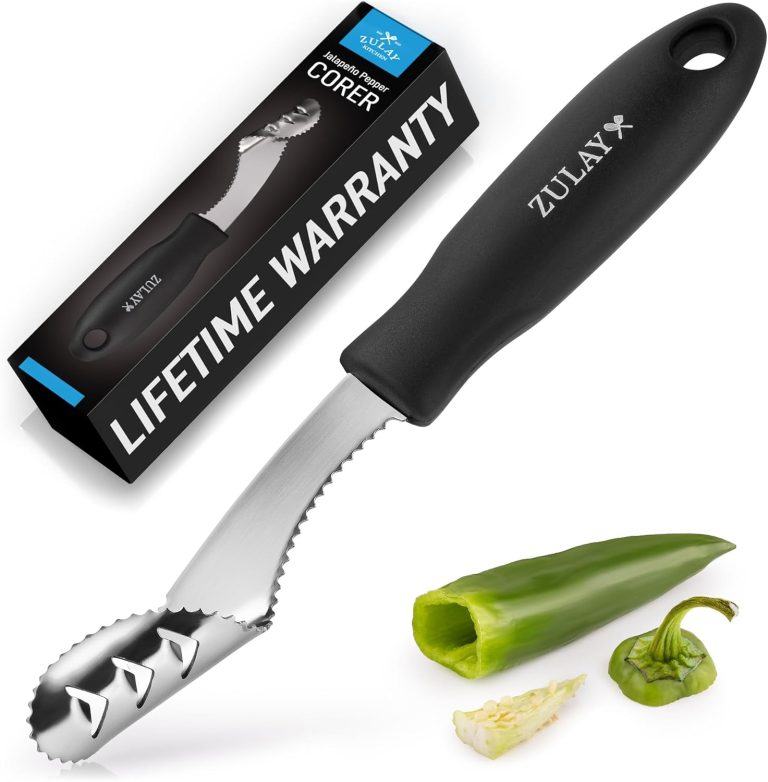 Zulay Kitchen Jalapeno Corer Tool – 430 Stainless Steel Pepper Corer Seed Remover Tool – 2-In-1 Serrated Edge and Seed Remover – Easy Coring and Cleaning for Efficient Cooking and Grilling