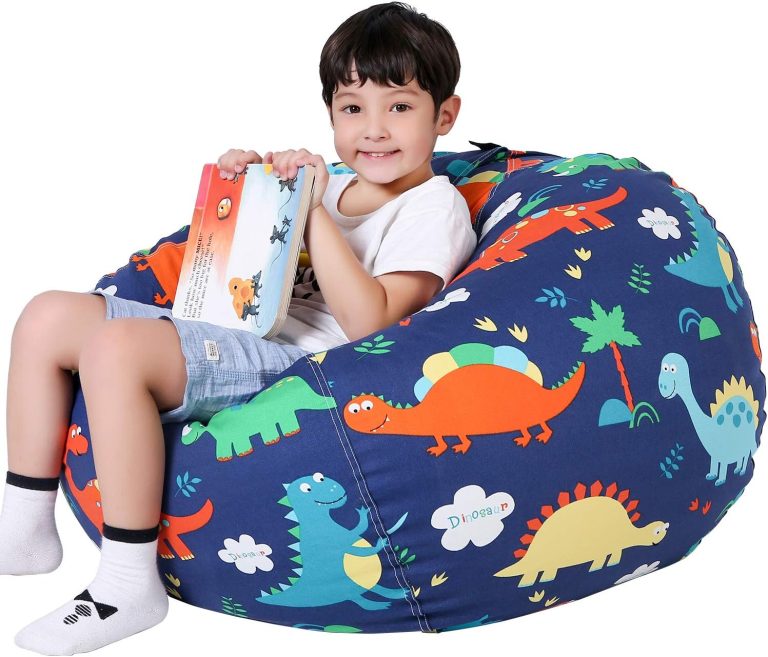 Lukeight Stuffed Animal Storage Bean Bag Chair Cover for Kids, Dinosaur Zipper Beanbag Chair Cover for Organizing Toddler and Kids’ Rooms Plush Toys (Dinosaur, Large)
