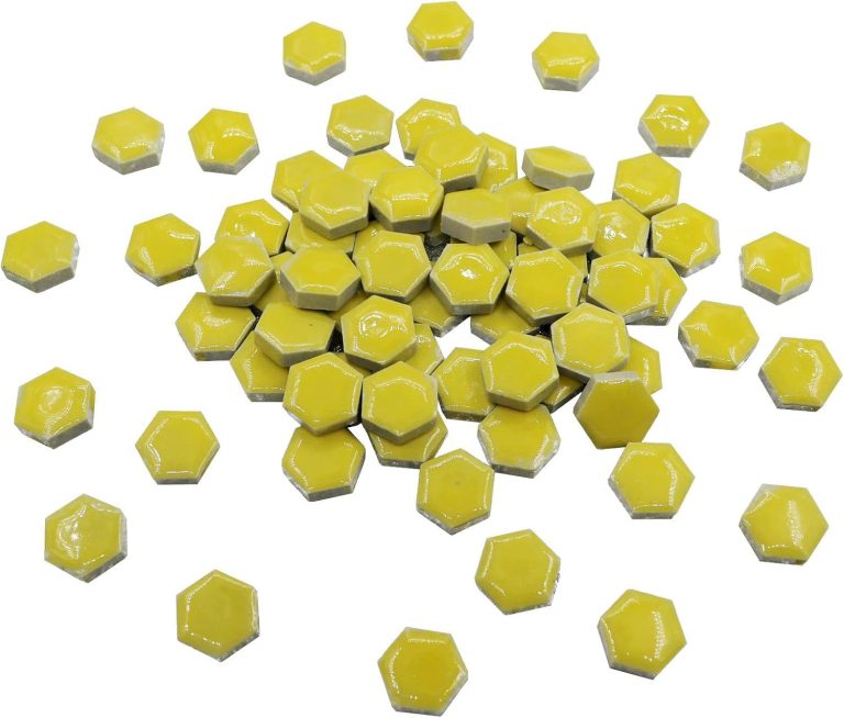 Yellow Mosaic Tiles for Crafts Bulk, Hexagon Ceramic Mosaic Tiles Stained Mosaic Ceramic Pieces Supplies for DIY Coaster Home Mosaic Stepping Stones, Pack of 100, 0.35 Inch