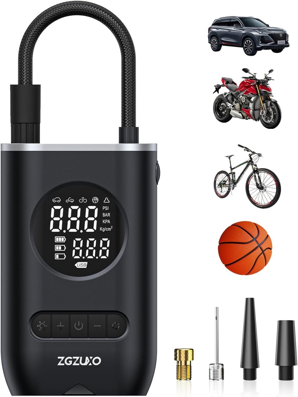 Tire Inflator Portable Air Compressor-ZGZUXO 150PSI Cordless Air Pump for Car Tires with Pressure Gauge LED Light, Electric Bike Tire Pump for Car Motorcycle Bicycle Ball, Car Accessories Tire Inflator Portable Air Compressor-ZGZUXO 150PSI Cordless Air Pump for Car Tires with Pressure Gauge LED Light, Electric Bike Tire Pump for Car Motorcycle Bicycle Ball, Car Accessories