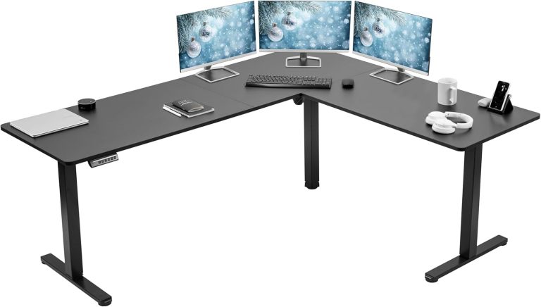 VIVO Electric Corner L-Shaped 75 x 63 inch Standing Desk, Height Adjustable, Memory Controller, Black Top Black Frame, DESK-E3CTB-75