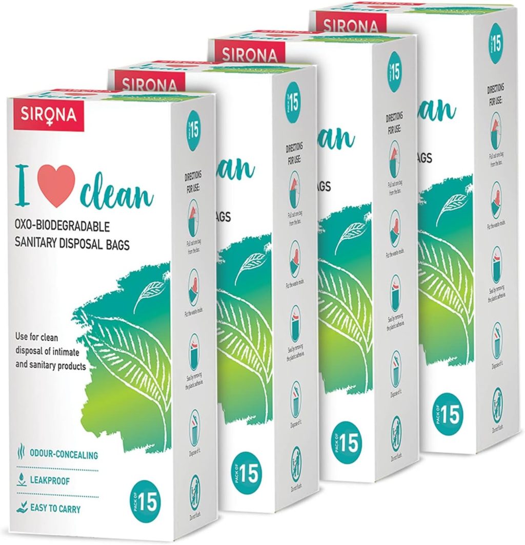 Sirona Personal Disposal Bags – 60 Bags for Discreet Tampons, Sanitary Pads/Napkin, Panty Liners, Tampons & Condoms | Menstrual Care and Hygiene Products Sirona Personal Disposal Bags – 60 Bags for Discreet Tampons, Sanitary Pads/Napkin, Panty Liners, Tampons & Condoms | Menstrual Care and Hygiene Products