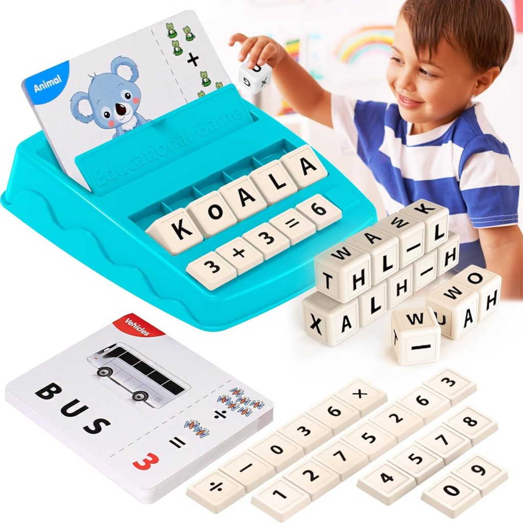 Educational Toys for Kids Ages 3-8,Learing Games for Kids 3-8, Matching Letter Spelling Math Game, Prescool Xmas Birthday Party Gifts for 3-8 Year Olds Boys Girls Light Blue Educational Toys for Kids Ages 3-8,Learing Games for Kids 3-8, Matching Letter Spelling Math Game, Prescool Xmas Birthday Party Gifts for 3-8 Year Olds Boys Girls Light Blue
