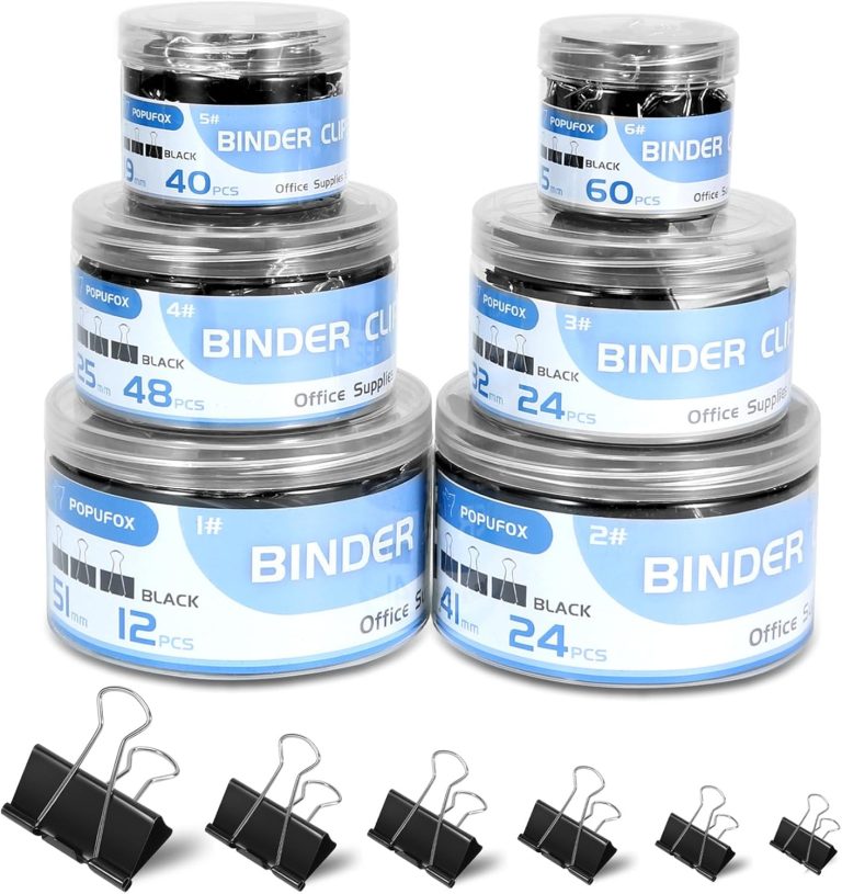 Binder Clips Assorted Sizes Including Extra Large Medium Small Mini and Micro, Office Supplies File Clamps Paper Clips, 6 Sizes in 6 Boxes, 208 PCS Metal Black Clips for School