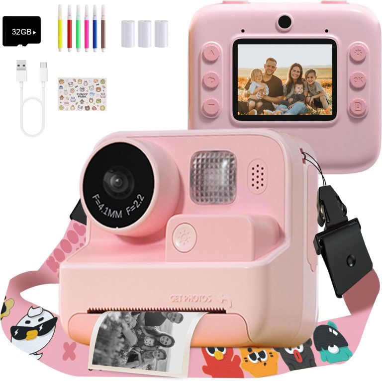 Mafiti Kids Camera Instant Print, 48MP Digital Camera Selfie 1080P Video Camera with 32G TF Card, Toys Gifts for Girls Boys Aged 3-12 for Christmas/Birthday/Holiday (Pink)