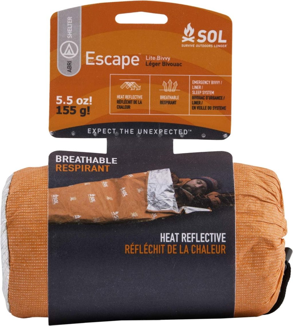 SOL Escape Lite Bivvy – Reflects up to 70% Body Heat – Waterproof Emergency Blanket for Survival Gear – 82″ x 32″ – 5.5 oz – Orange SOL Escape Lite Bivvy – Reflects up to 70% Body Heat – Waterproof Emergency Blanket for Survival Gear – 82″ x 32″ – 5.5 oz – Orange