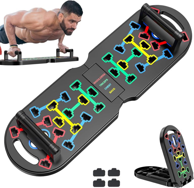 Foldable Push Up Board, Home Gym Push Up Bar, Portable Push up Handles for Floor, Pilates Bar & Fitness Accessories with Resistance Bands for Upper Body Strength Training Full Body Workout