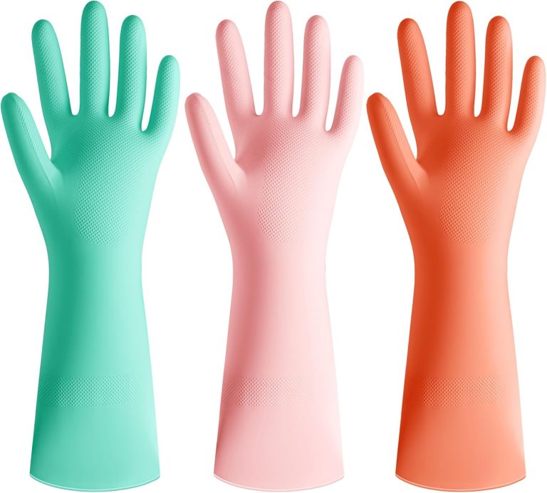 Rubber Cleaning Dishwashing Kitchen-Gloves – 3 Pairs Colorful Dish Gloves,Reusable Rubber Gloves for Dishwashing