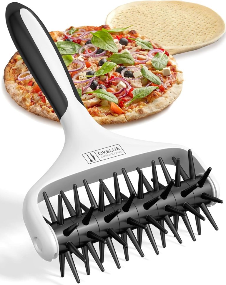 Orblue Pizza Dough Docker Pastry Roller with Spikes, Pizza Docking Tool for Home & Commercial Kitchen – Pizza Making Accessories that Prevent Dough from Blistering, Black