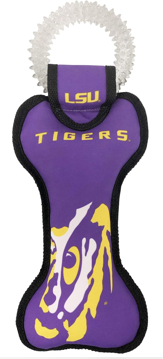 Pets First NCAA LSU Tigers Dental Dog TUG Toy with Squeaker. Tough PET Toy for Healthy Fun, Teething & Cleaning Pets Teeth & Gum Pets First NCAA LSU Tigers Dental Dog TUG Toy with Squeaker. Tough PET Toy for Healthy Fun, Teething & Cleaning Pets Teeth & Gum
