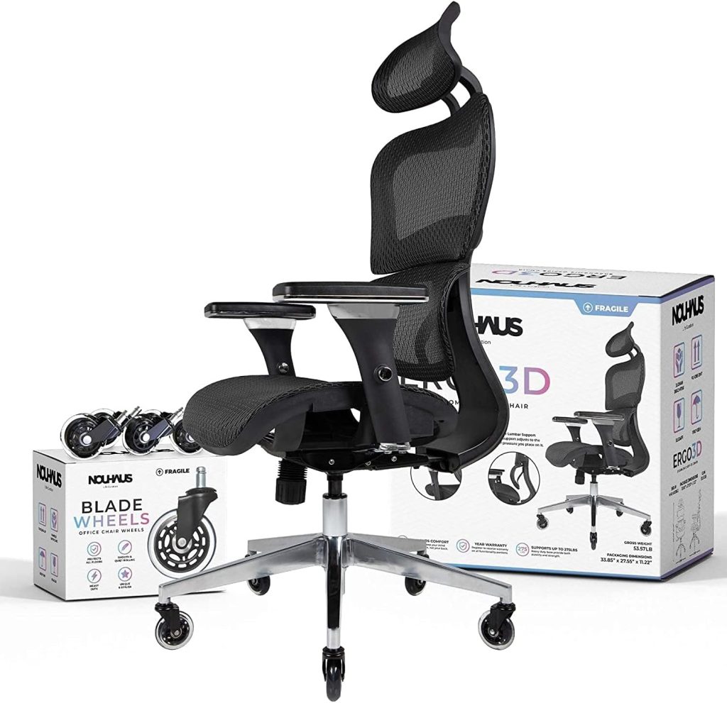 Nouhaus Ergo3D Ergonomic Office Chair Lumbar Support Mesh Office Chair with 4D Adjustable Armrest, Adjustable Headrest and Wheels, Mesh High Back Home Office Desk Chairs(Black) Nouhaus Ergo3D Ergonomic Office Chair Lumbar Support Mesh Office Chair with 4D Adjustable Armrest, Adjustable Headrest and Wheels, Mesh High Back Home Office Desk Chairs(Black)