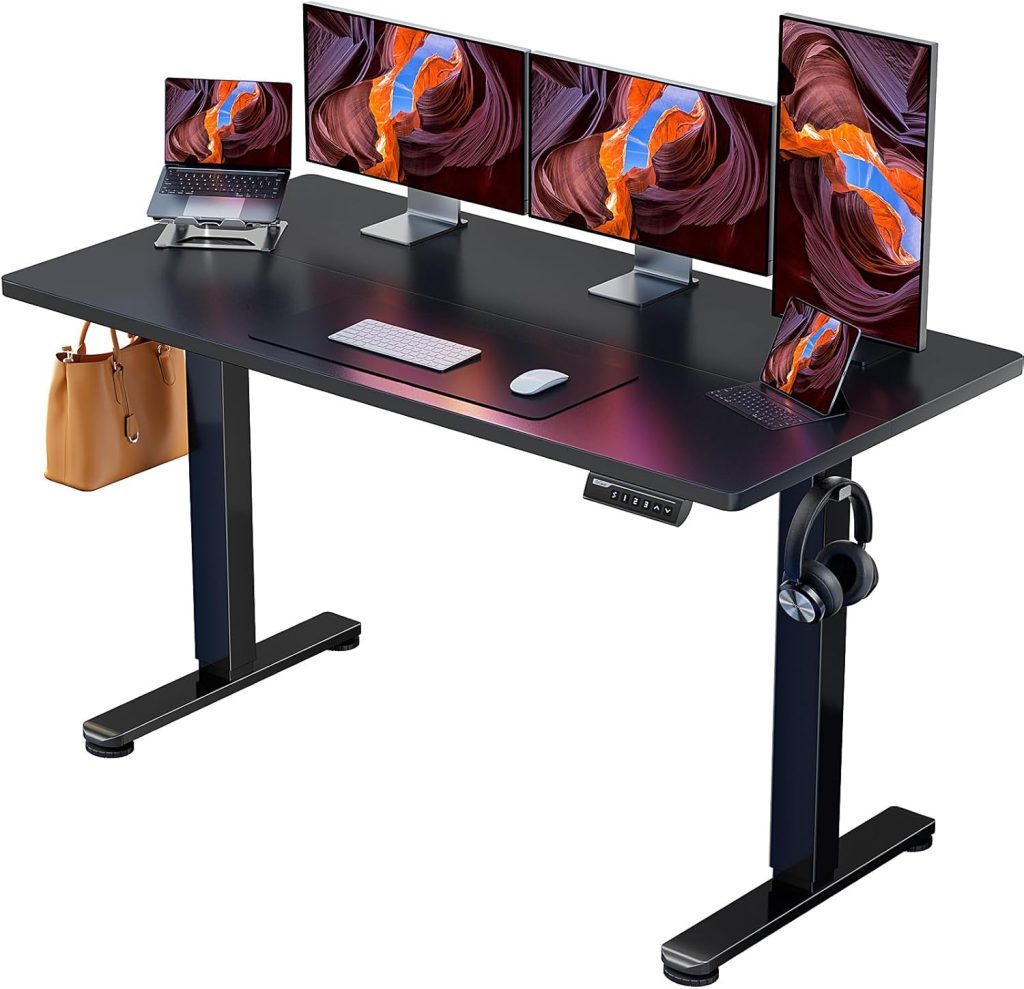 ErGear Height Adjustable Electric Standing Desk, 55 x 28 Inches Sit Stand up Desk, Large Memory Computer Home Office Desk with Two-Piece Desktop (Black) ErGear Height Adjustable Electric Standing Desk, 55 x 28 Inches Sit Stand up Desk, Large Memory Computer Home Office Desk with Two-Piece Desktop (Black)