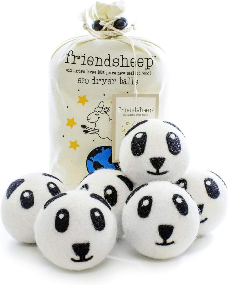 Friendsheep Wool Dryer Balls 6 Pack XL Organic Premium Reusable Cruelty Free Handmade Fair Trade No Lint Fabric Softener – Panda Pack