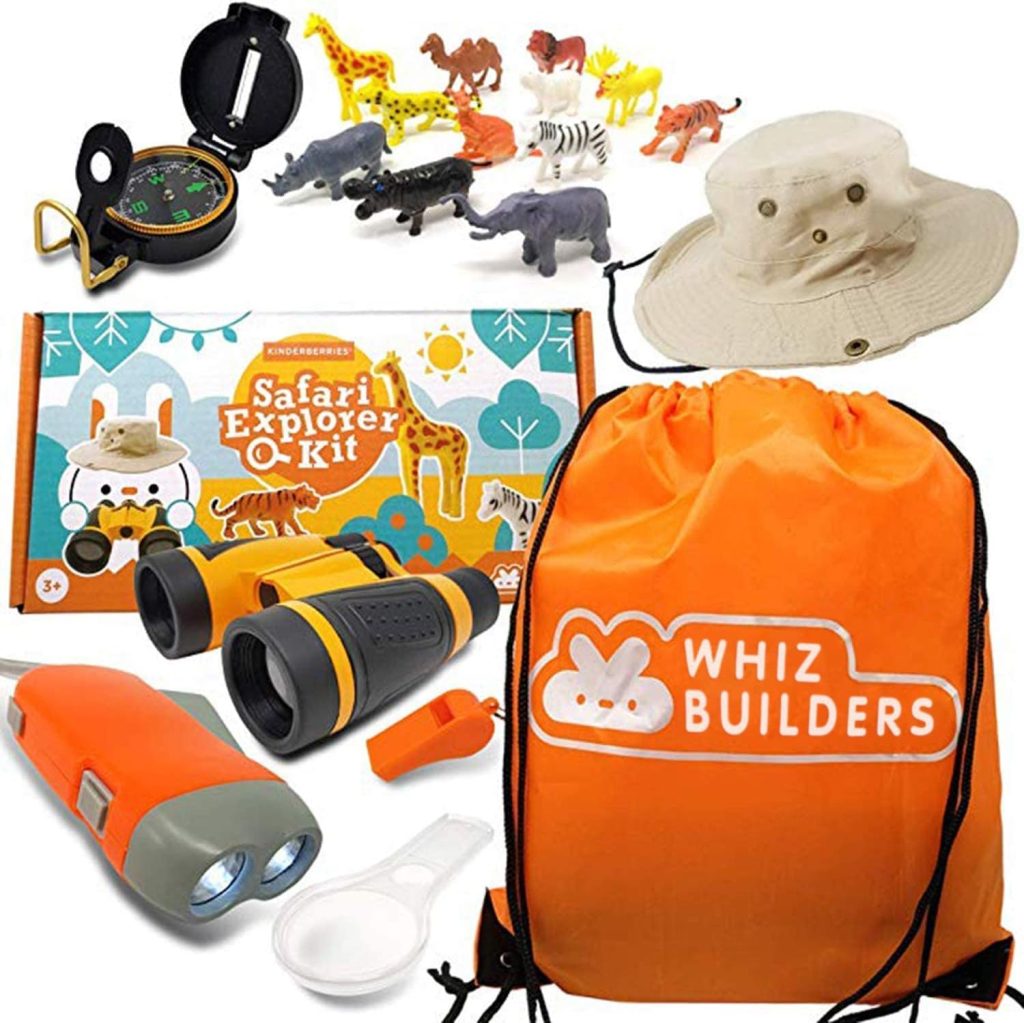 Outdoor Kids Adventure Kit – Explorer Kit with Binoculars, Animal Figurines, Flashlight, Safari Hat, Magnifying Glass, Compass, Camping Toys for Boys & Girls Age 3-12 Year Old Outdoor Kids Adventure Kit – Explorer Kit with Binoculars, Animal Figurines, Flashlight, Safari Hat, Magnifying Glass, Compass, Camping Toys for Boys & Girls Age 3-12 Year Old