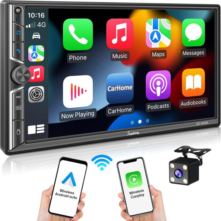 [Upgrade Wireless] Double Din Car Radio with Wireless Apple CarPlay and Android Auto, Bluetooth 5.3 Car Play, Mirror Link, 7″ HD Touchscreen, Backup Camera, 4.2-Channel Audio Output, AM/FM Car Stereo