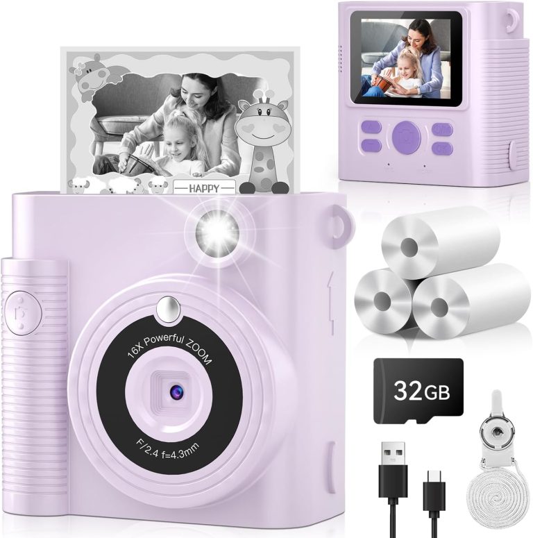 Kids Camera Instant Print, for Kids Teen, HD 1080P Digital Video Toddler Camera with 32GB Card, Portable Birthday Toy for Ages 3 4 5 6 7 8 9 10 11 12 Year Old Girls Boys