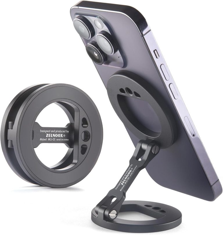 Double Magnetic Ring Phone Holder,Attach Your Phone to Iron Object,1/4″ Screw Hole,Magnetic Phone Stand Compatiable with iPhone 16 15 14 13 12 Pro Max Series Magsafe Case (MS-01-Black)