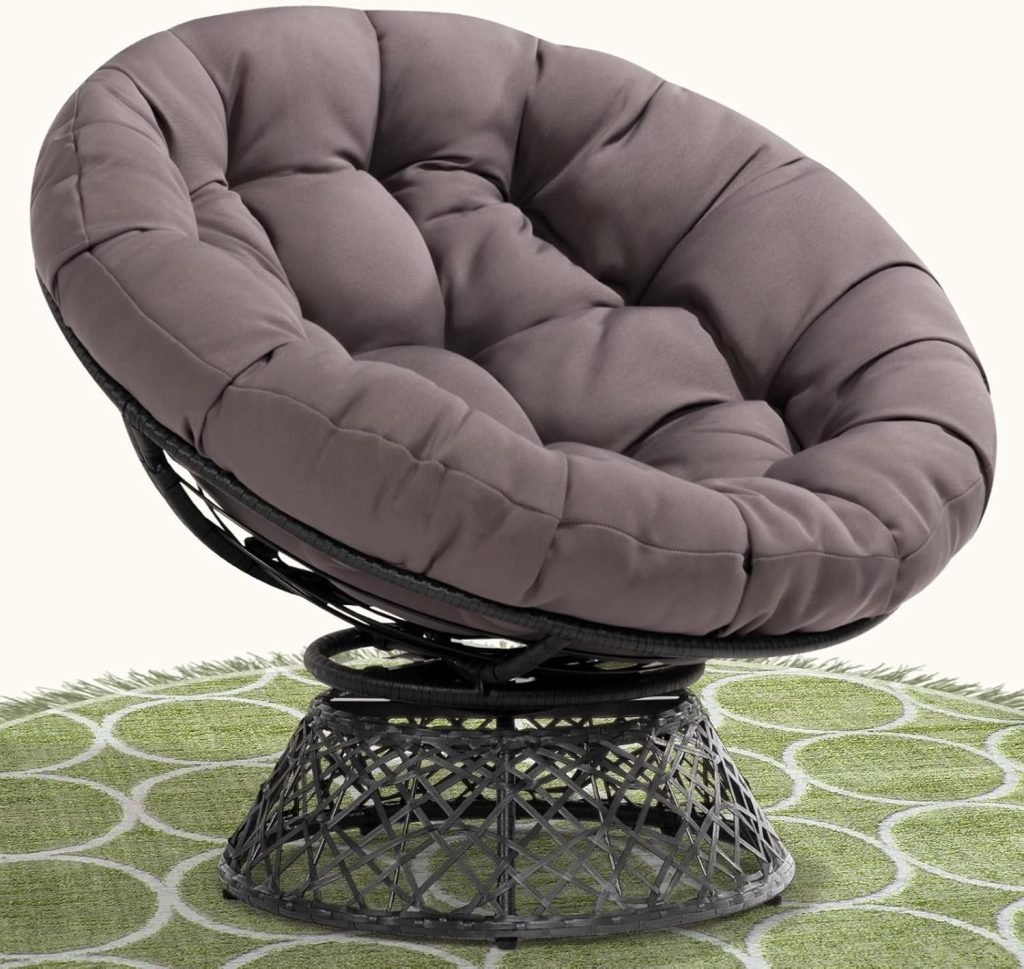 Bme 40″ Ergonomic Wicker Papasan Chair with Soft Thick Density Fabric Cushion, High Capacity Steel Frame, 360 Degree Swivel for Living, Bedroom, Reading Room, Lounge, Smoky Quartz – Black Base Bme 40″ Ergonomic Wicker Papasan Chair with Soft Thick Density Fabric Cushion, High Capacity Steel Frame, 360 Degree Swivel for Living, Bedroom, Reading Room, Lounge, Smoky Quartz – Black Base