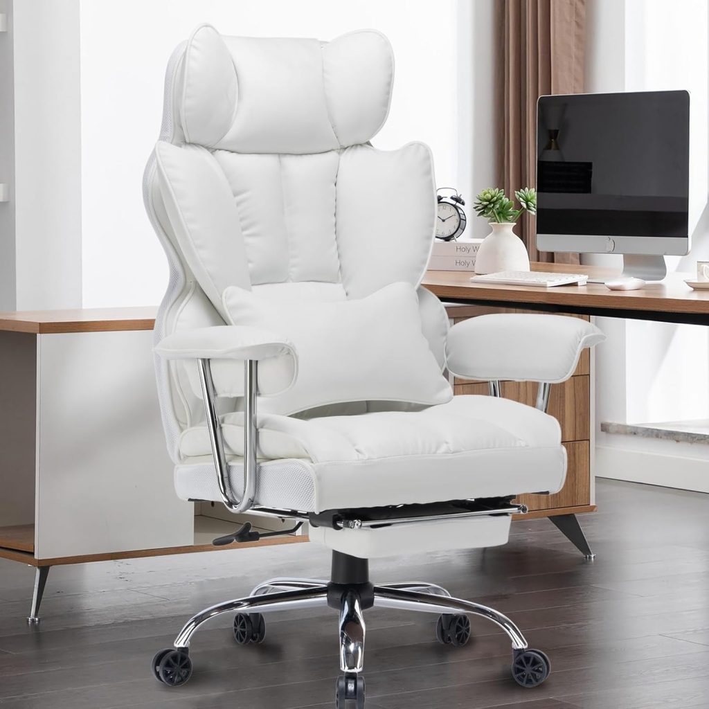 Efomao Desk Office Chair 400LBS, Big and Tall Office Chair, PU Leather Computer Chair, Executive Office Chair with Leg Rest and Lumbar Support, White Office Chair Efomao Desk Office Chair 400LBS, Big and Tall Office Chair, PU Leather Computer Chair, Executive Office Chair with Leg Rest and Lumbar Support, White Office Chair