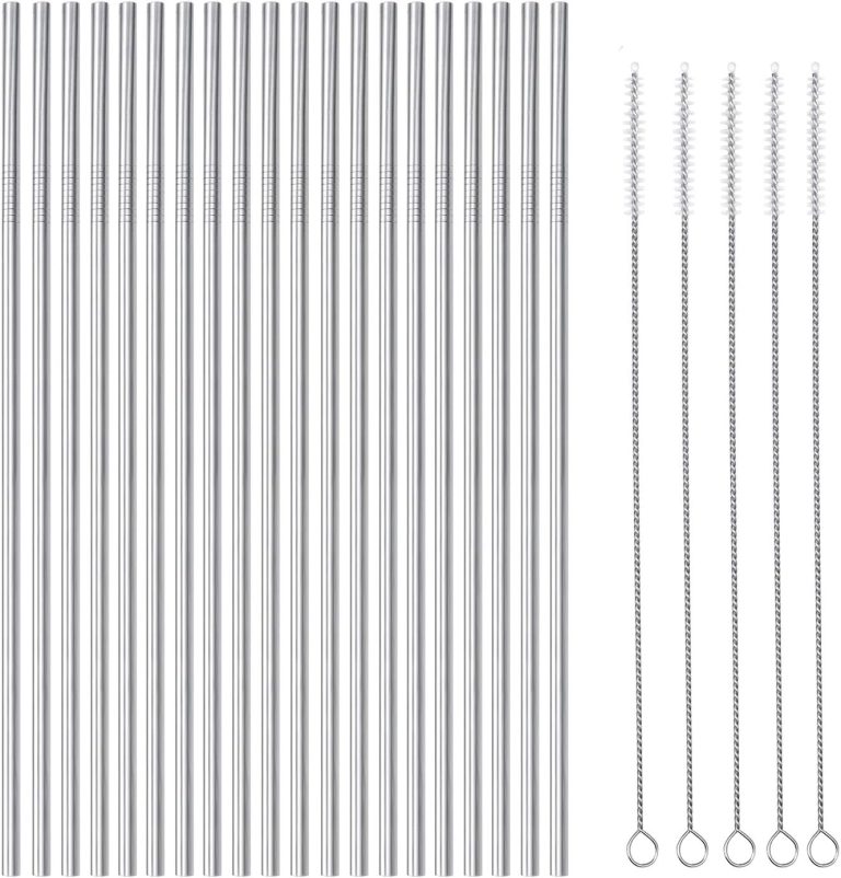 25 Piece Set Stainless Steel Straws Ultra Long 10.5 Inch Drinking Metal Straws Reusable Drinking Straws for 20 30 OZ (20 Straight| 5 Brushes)