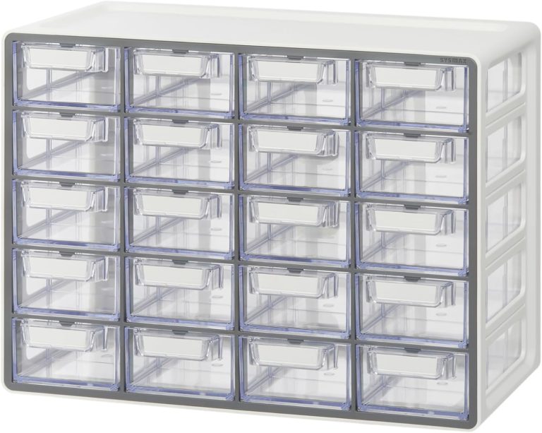 BLUE GINKGO Small 20 Drawer Storage Organizer Cabinet – Stackable Bead and Craft Storage, Hardware Small Parts Organizer, Teacher Toolbox (Made in Korea) – Grey