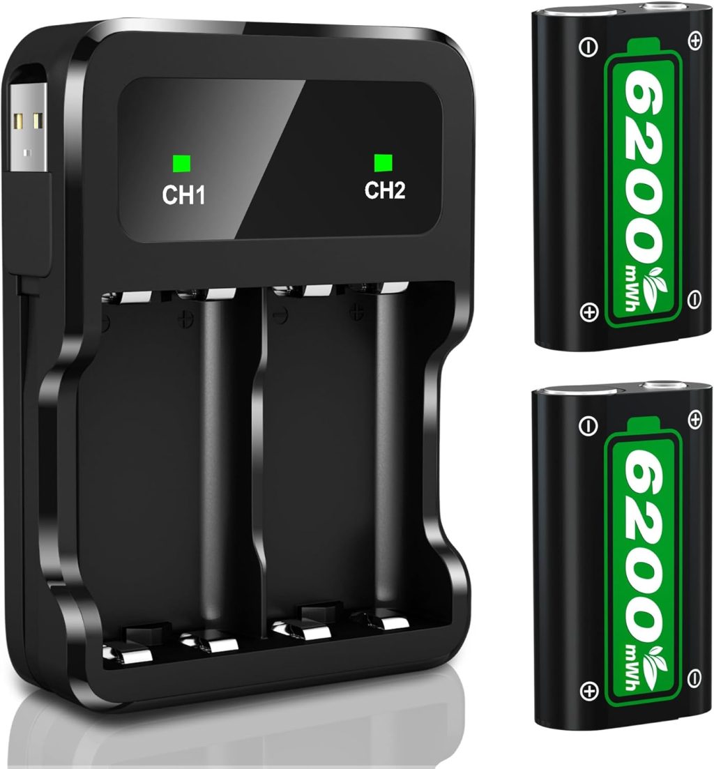 Ponkor Rechargeable Battery Packs for Xbox Series X|S/Xbox One, 2 x 6200 mWh Batteries with High-Speed Charging Station for Xbox One S/Xbox One X/Xbox One Elite Controller Battery Pack Ponkor Rechargeable Battery Packs for Xbox Series X|S/Xbox One, 2 x 6200 mWh Batteries with High-Speed Charging Station for Xbox One S/Xbox One X/Xbox One Elite Controller Battery Pack