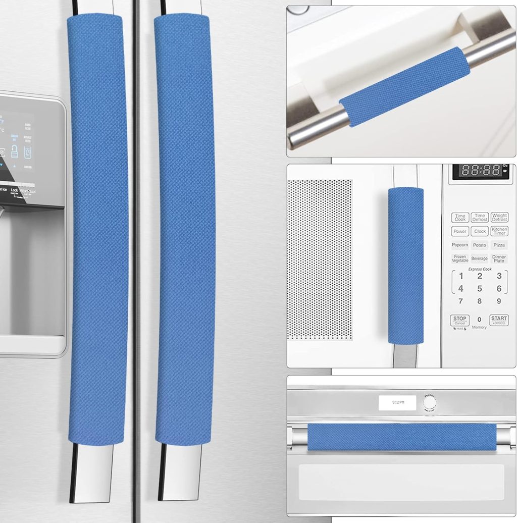 Refrigerator Door Handle Covers, Set of 5, Keep Your Kitchen Appliance Clean from Smudges, Drips, Food Stains, Oil, Handmade Decor Protector for Fridge, Ovens, Dishwashers (Blue) Refrigerator Door Handle Covers, Set of 5, Keep Your Kitchen Appliance Clean from Smudges, Drips, Food Stains, Oil, Handmade Decor Protector for Fridge, Ovens, Dishwashers (Blue)