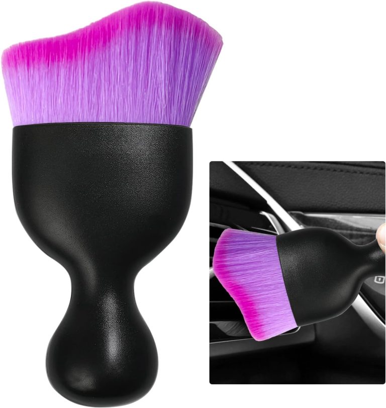Ziciner Car Detailing Brush, Curved Soft Bristles Auto Removal Dust Collectors, Universal Vehicle Dashboard, Air Conditioner Vents etc Interior Cleaning Tool Accessories (Double Purple)