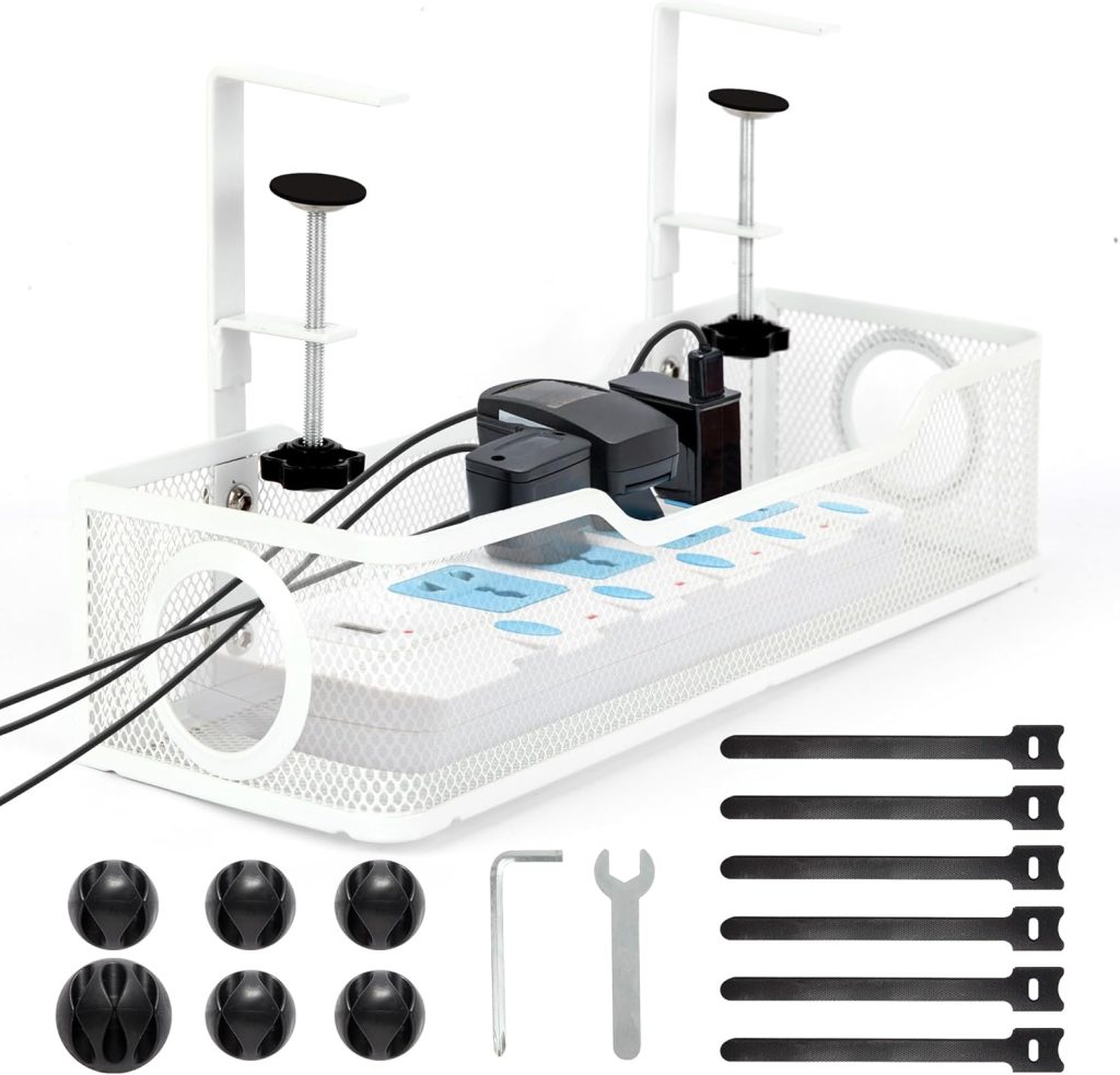 Under Desk Cable Management Tray – Aoriyar Cable Tray Organizer No Drill, White Desk Cord Management with Cable Ties Clips, Wire Management Box for Office and Home No Damage to Desk Under Desk Cable Management Tray – Aoriyar Cable Tray Organizer No Drill, White Desk Cord Management with Cable Ties Clips, Wire Management Box for Office and Home No Damage to Desk