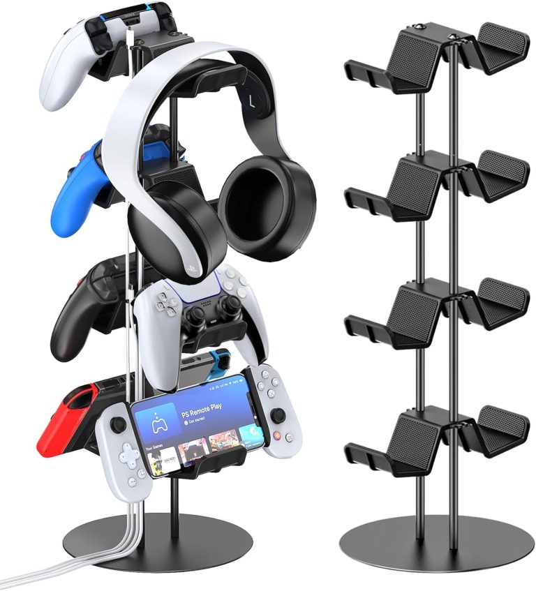 Kytok Controller Stand 4 Tiers with Cable Organizer for Desk, Universal Headphone Stand Compatible with Xbox PS5 PS4 Nintendo Switch, Headset Holder & Desk Mounts for 8 Packs Controller