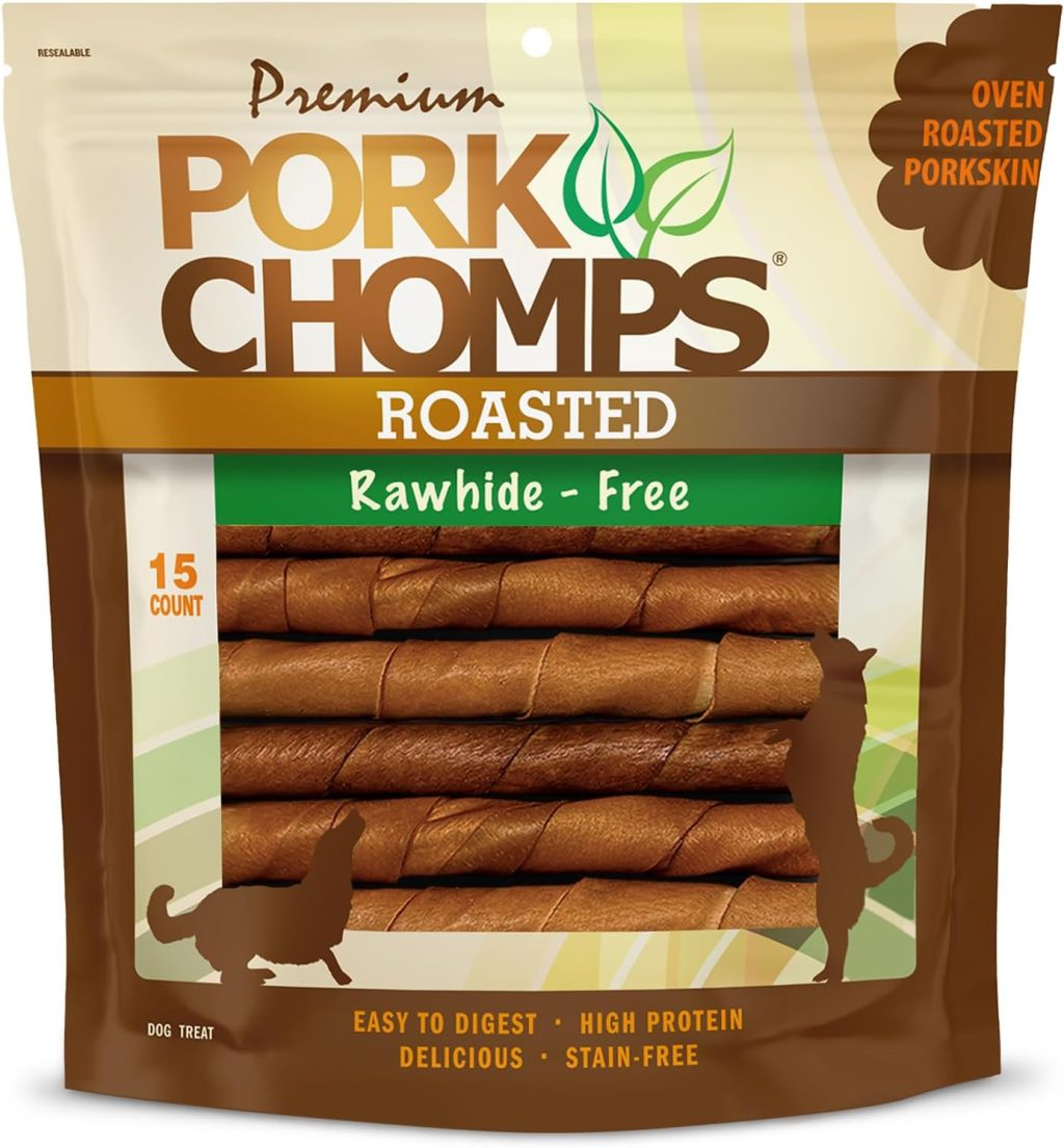 Pork Chomps Roasted Pork Skin Dog Chews, 6-inch Twists, 15 Count Pork Chomps Roasted Pork Skin Dog Chews, 6-inch Twists, 15 Count