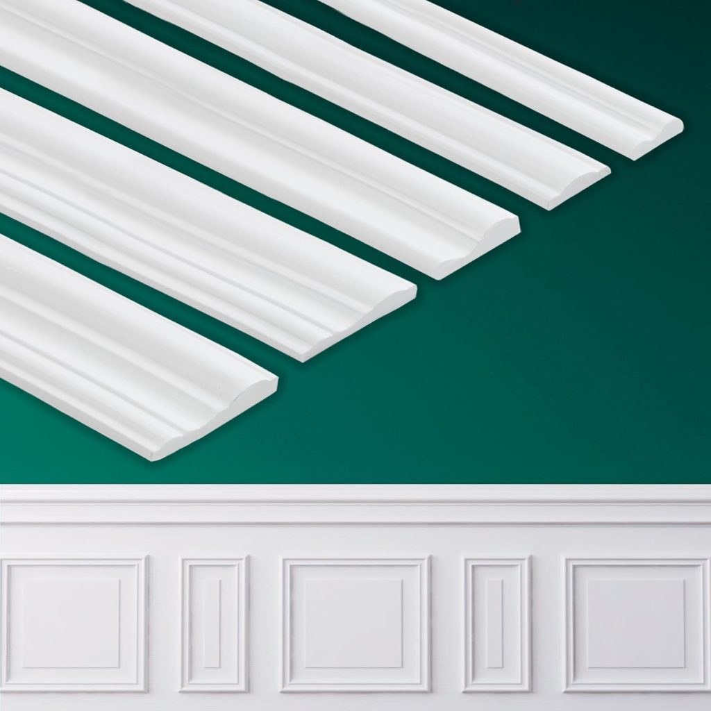 Peel and Stick Wall Molding, Chair Rail Wainscoting Panel, Finish Trim for Home Decoration (Paintable White, 9.8ft x 1.3in) Peel and Stick Wall Molding, Chair Rail Wainscoting Panel, Finish Trim for Home Decoration (Paintable White, 9.8ft x 1.3in)