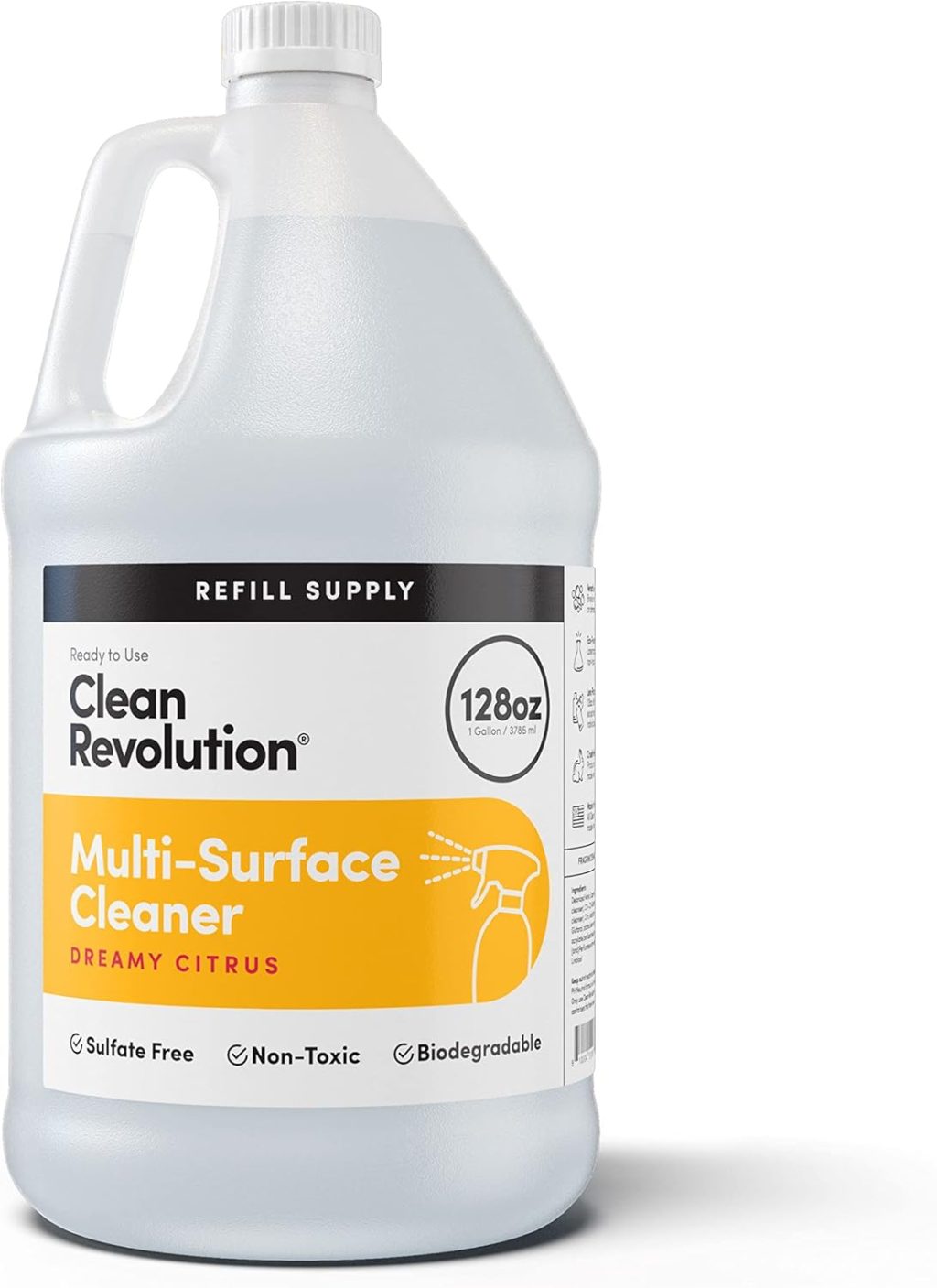 Clean Revolution Multi Surface Cleaner Refill Supply, Non-Toxic, Eco-Friendly & Plant-Based, Ready to Use, Dreamy Citrus, 128 Fl Oz (1 Gallon) Clean Revolution Multi Surface Cleaner Refill Supply, Non-Toxic, Eco-Friendly & Plant-Based, Ready to Use, Dreamy Citrus, 128 Fl Oz (1 Gallon)