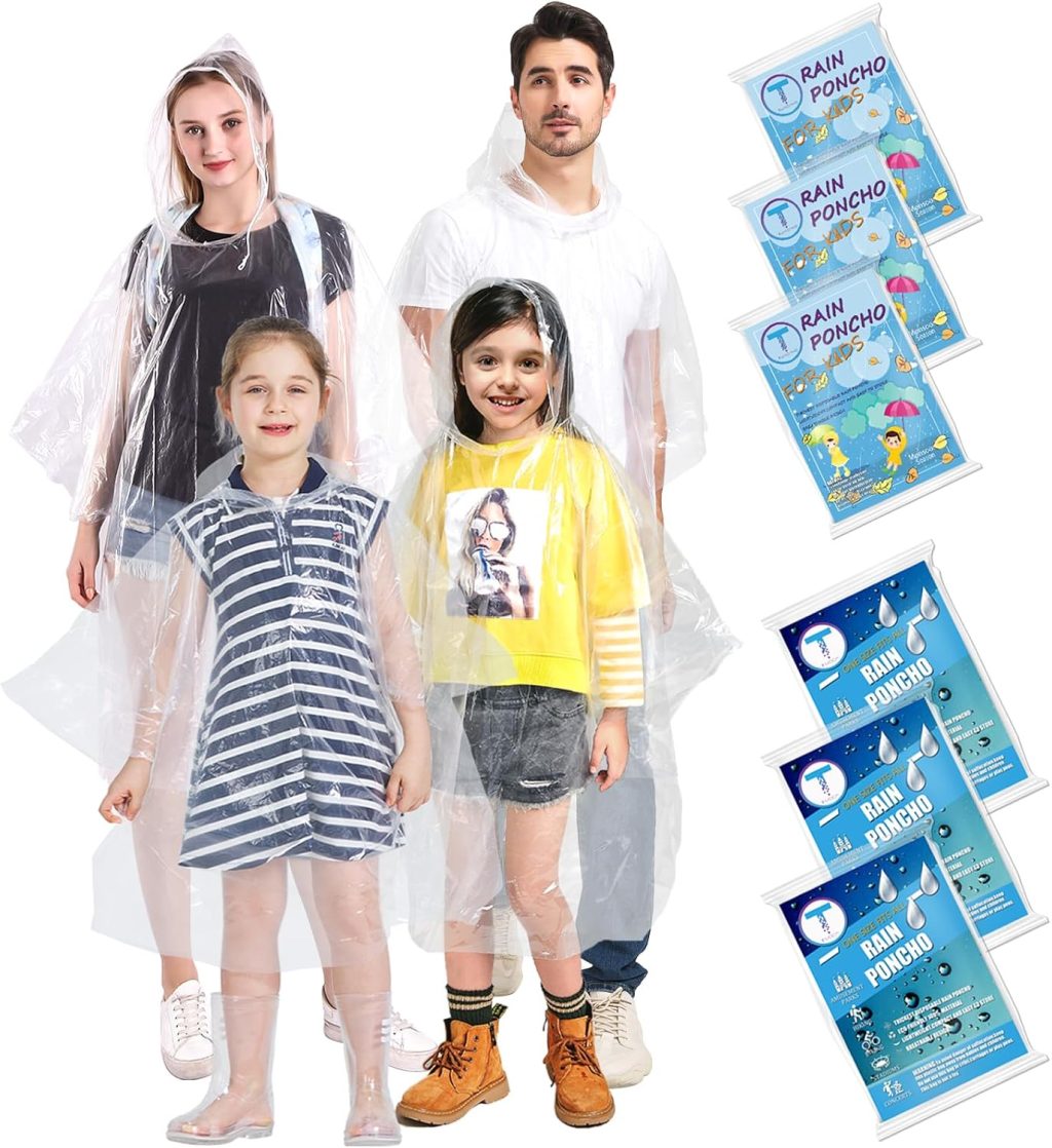 Disposable Rain Ponchos 6 Pack for Adults/Kids/Family Set-50% Thicker Emergency Ponchos Disposable Rain Ponchos 6 Pack for Adults/Kids/Family Set-50% Thicker Emergency Ponchos